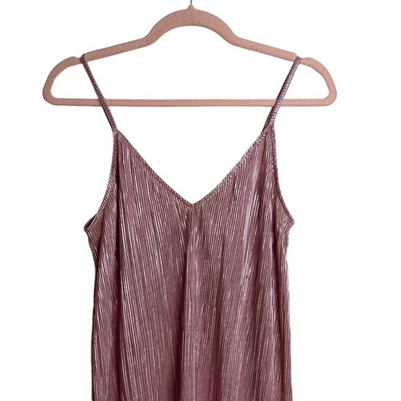 & Other Stories Pink Metallic Micro Pleated Spaghetti Strap Slip Dress - Picture 3 of 8